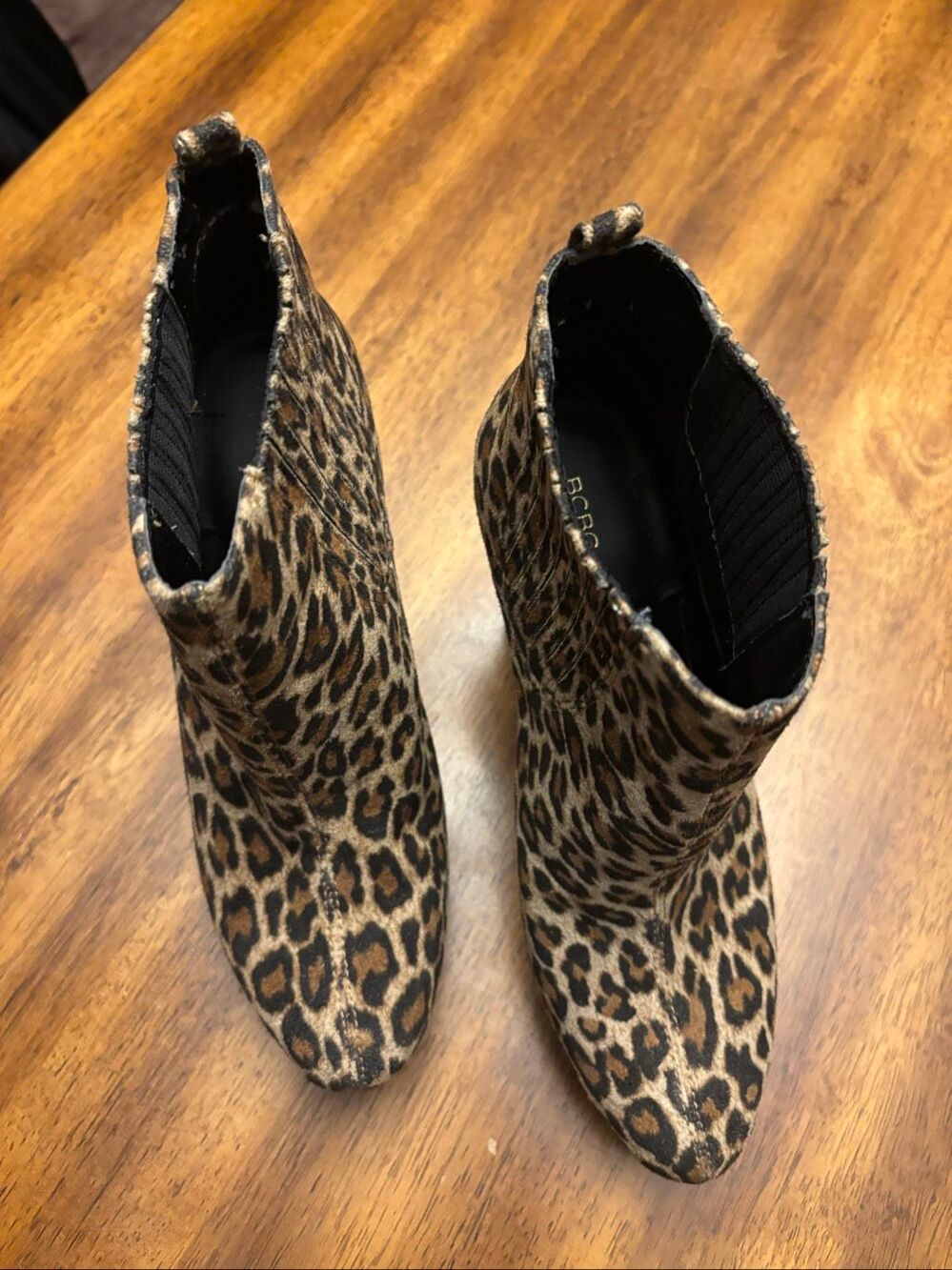 BCBG leopard wedge bootie